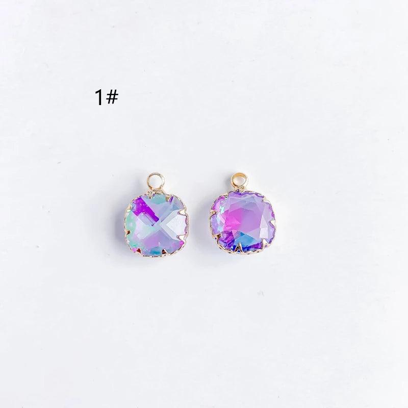 Glass Mixed Square Eardrop Necklace Earring Charms 4pcs