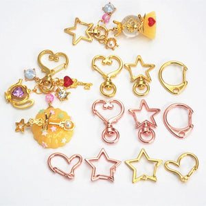10pcs Heart Star Lobster Clasp Keychain Split Ring DIY 28-30mm