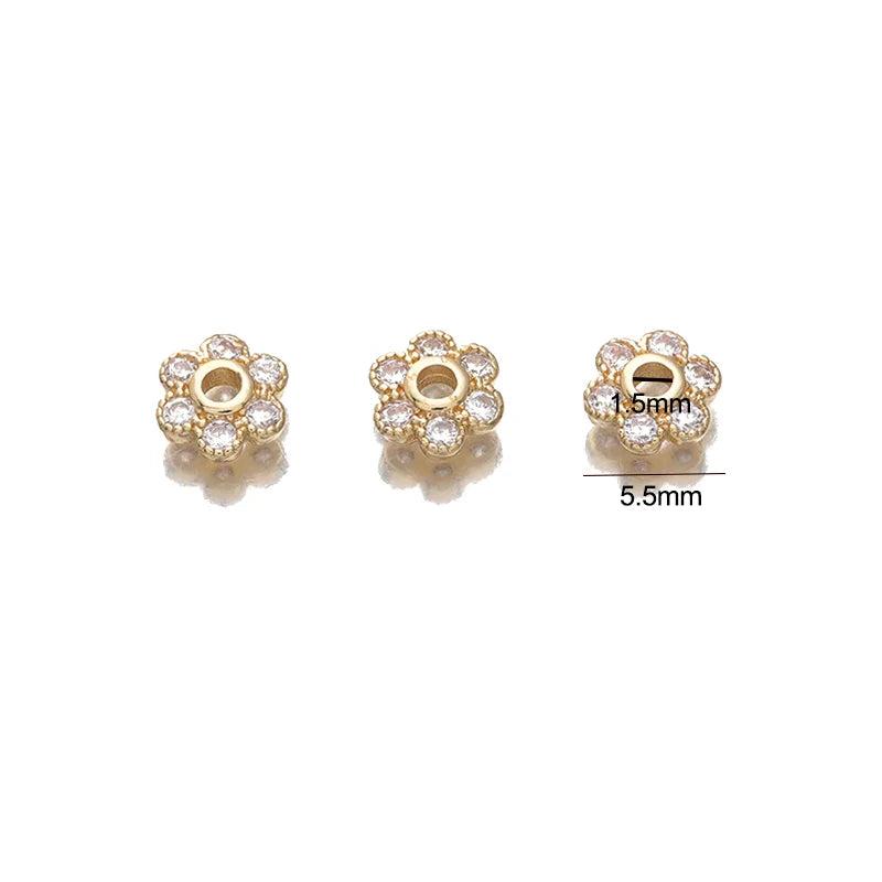 5.5mm 14K Plated Brass Zircon Flower Bead Caps for Jewelry Making
