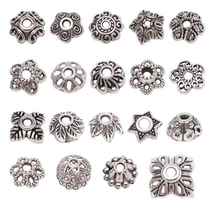 100 Beads Caps Flower Leaves Carved Pattern Antique Silver DIY Necklace