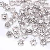 100 Beads Caps Flower Leaves Carved Pattern Antique Silver DIY Necklace