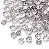 100 Beads Caps Flower Leaves Carved Pattern Antique Silver DIY Necklace