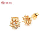 6PCS Flower 8x8MM 24K Color Brass Flower Stud Earrings Pins Jewelry Making