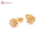 6PCS Flower 8x8MM 24K Color Brass Flower Stud Earrings Pins Jewelry Making