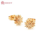6PCS Flower 8x8MM 24K Color Brass Flower Stud Earrings Pins Jewelry Making