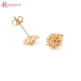 6PCS Flower 8x8MM 24K Color Brass Flower Stud Earrings Pins Jewelry Making