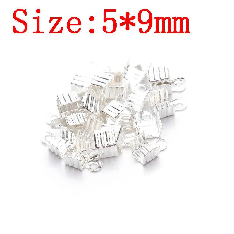 200pcs Metal Crimps End Caps for Flat Leather Cord Gold/Silver F586