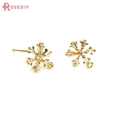 4PCS 9.5MM 24K Brass Zircon Snowflake Stud Earrings DIY Accessories