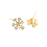 4PCS 9.5MM 24K Brass Zircon Snowflake Stud Earrings DIY Accessories