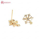 4PCS 9.5MM 24K Brass Zircon Snowflake Stud Earrings DIY Accessories