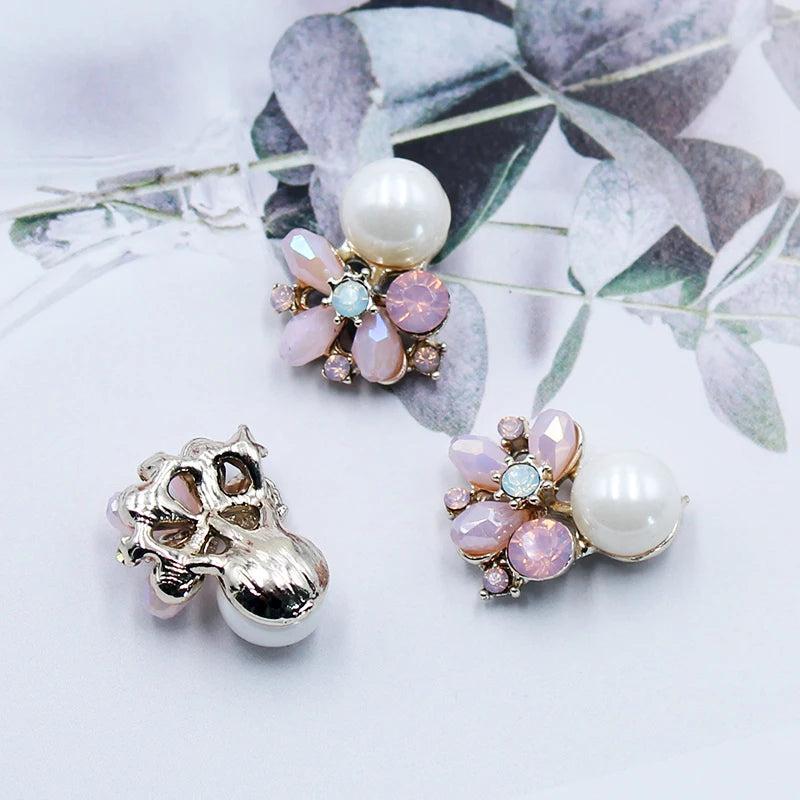 10pcs Pink Rhinestone Pearl Buckle Metal Box DIY Girl Hair Accessories