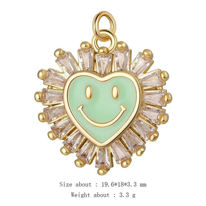 Copper Dripping Oil Smile Face Charms with CZ Jewelry Accessories
