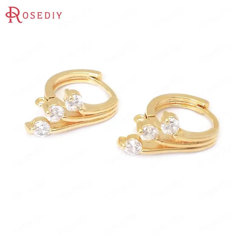 4PCS 17MM 24K Brass Zircon Peacock Tail Loop Hoops Earrings Clasps