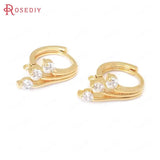 4PCS 17MM 24K Brass Zircon Peacock Tail Loop Hoops Earrings Clasps