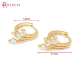 4PCS 17MM 24K Brass Zircon Peacock Tail Loop Hoops Earrings Clasps