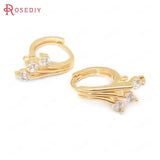 4PCS 17MM 24K Brass Zircon Peacock Tail Loop Hoops Earrings Clasps
