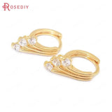 4PCS 17MM 24K Brass Zircon Peacock Tail Loop Hoops Earrings Clasps