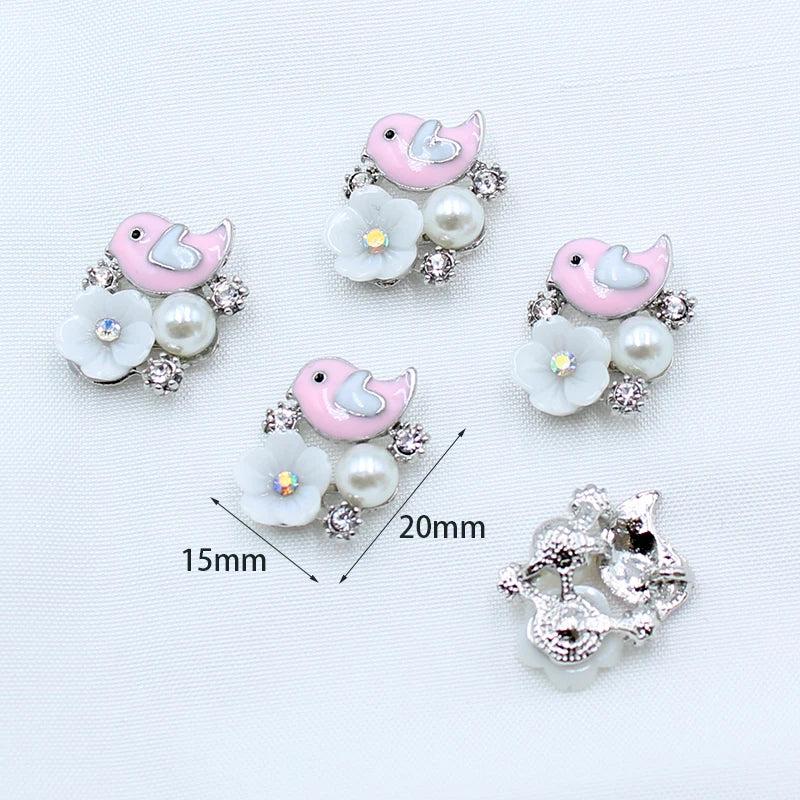 10pcs Flower Crystal Bird Necklace Pendant DIY Rhinestone Jewelry