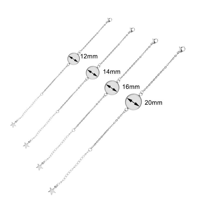 5pcs Stainless Steel Round Bezel Tray Bracelet Base for DIY Jewelry 20.5mm Chain