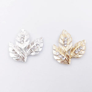 10 PCS Metal Rhinestone Leaves 26*29mm Headwear Jewelry Making