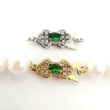 Gold/Silver Pearl Necklace Emerald Fish Hook Buckle