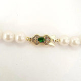 Gold/Silver Pearl Necklace Emerald Fish Hook Buckle