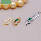 Gold/Silver Pearl Necklace Emerald Fish Hook Buckle