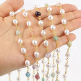 1m Stainless Steel Pearl Chains Amethyst Jade Beads Necklace Bracelet
