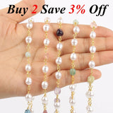 1m Stainless Steel Pearl Chains Amethyst Jade Beads Necklace Bracelet