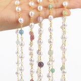 1m Stainless Steel Pearl Chains Amethyst Jade Beads Necklace Bracelet
