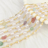 1m Stainless Steel Pearl Chains Amethyst Jade Beads Necklace Bracelet