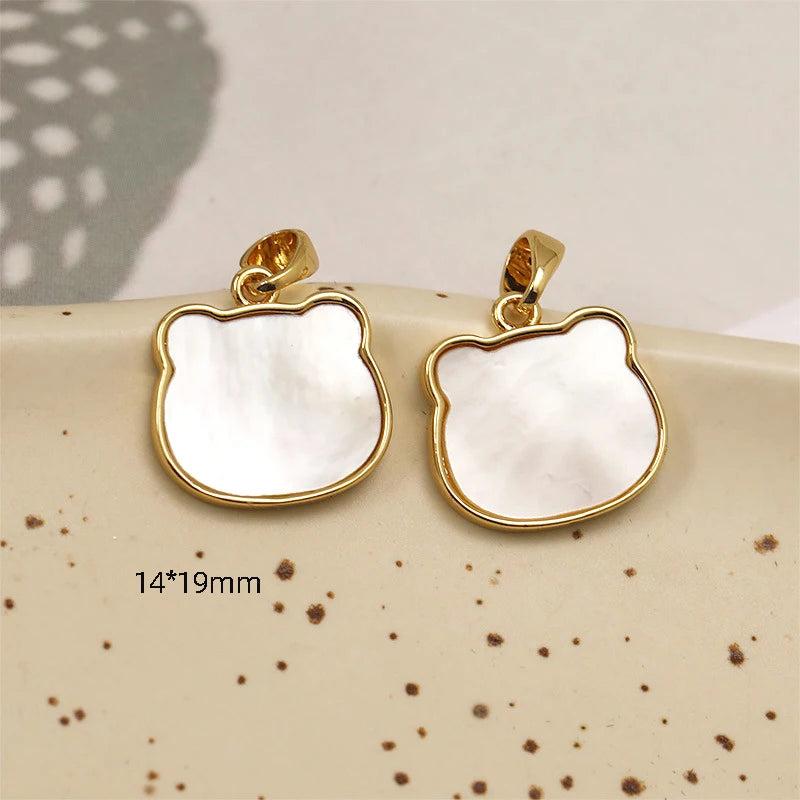 2pcs 14K Copper Clad Bear Head Pendant Natural Shell DIY Jewelry Making