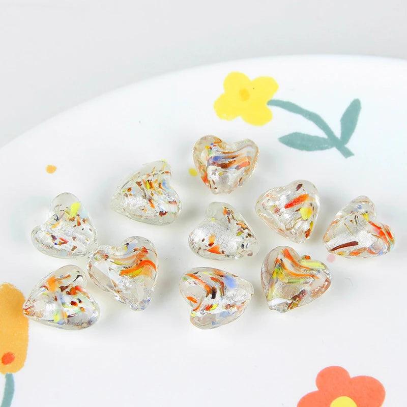 10PCS Heart Shape Glass Beads Pendant Charms for Jewelry Making DIY