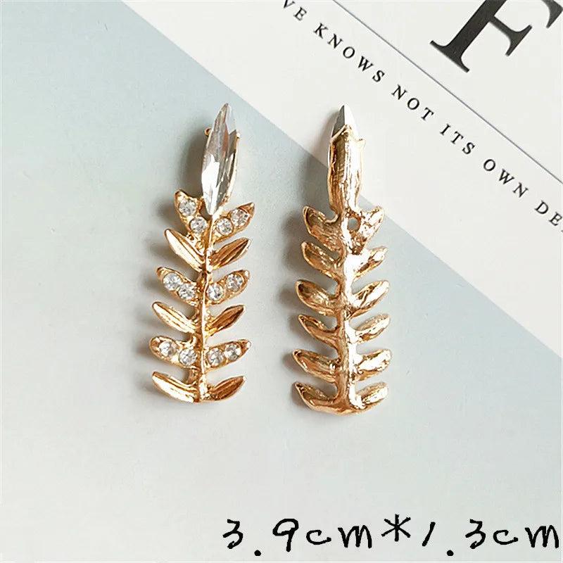 10PCS 39x13mm Metal Alloy KC Crystal Rhinestone Leaf DIY Jewelry