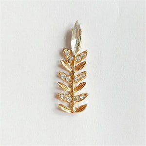 10PCS 39x13mm Metal Alloy KC Crystal Rhinestone Leaf DIY Jewelry