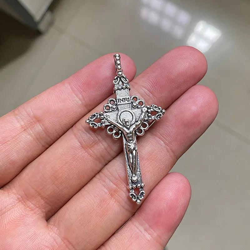 12pcs Cross Religious DIY Pendant Necklace Earrings Charms