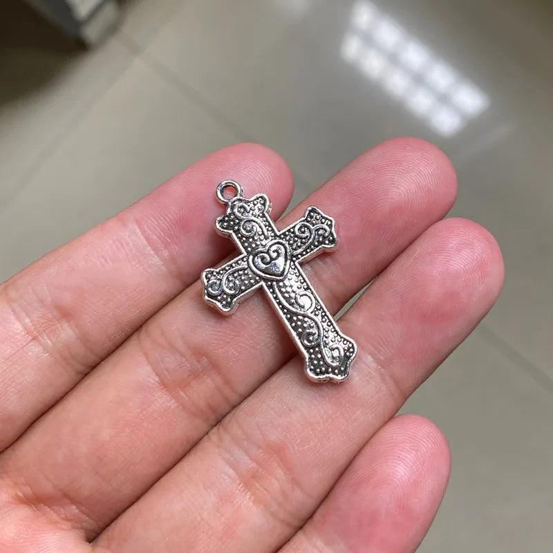 24pcs Heart On Cross Crucifix DIY Pendant Earrings Charms