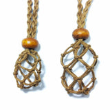 Crystal Holder Necklace Brown Pouch Macrame Net