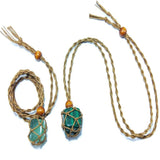 Crystal Holder Necklace Brown Pouch Macrame Net