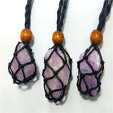 Crystal Holder Necklace Brown Pouch Macrame Net