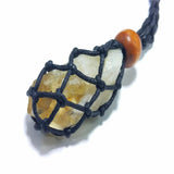 Crystal Holder Necklace Brown Pouch Macrame Net