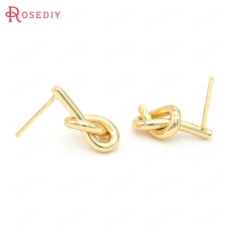 4PCS 24K Brass Rope Knot Stud Earrings DIY Jewelry Findings
