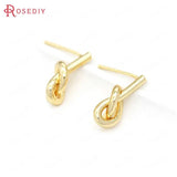 4PCS 24K Brass Rope Knot Stud Earrings DIY Jewelry Findings