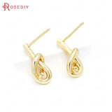 4PCS 24K Brass Rope Knot Stud Earrings DIY Jewelry Findings
