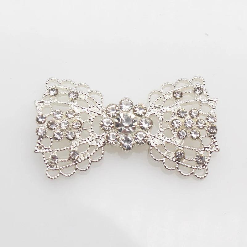 5Pcs Silver Bow Flat Bottom Hair Clip Rhinestone Accessories