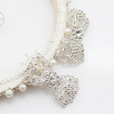 5Pcs Silver Bow Flat Bottom Hair Clip Rhinestone Accessories