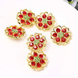 10Pcs 21mm Red Flower Alloy Rhinestone Shank Base Sewing Fitting
