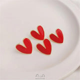 14K Red Heart Earrings with 925 Silver Needle, Temperament Earrings