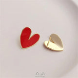 14K Red Heart Earrings with 925 Silver Needle, Temperament Earrings