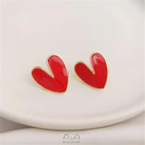 14K Red Heart Earrings with 925 Silver Needle, Temperament Earrings